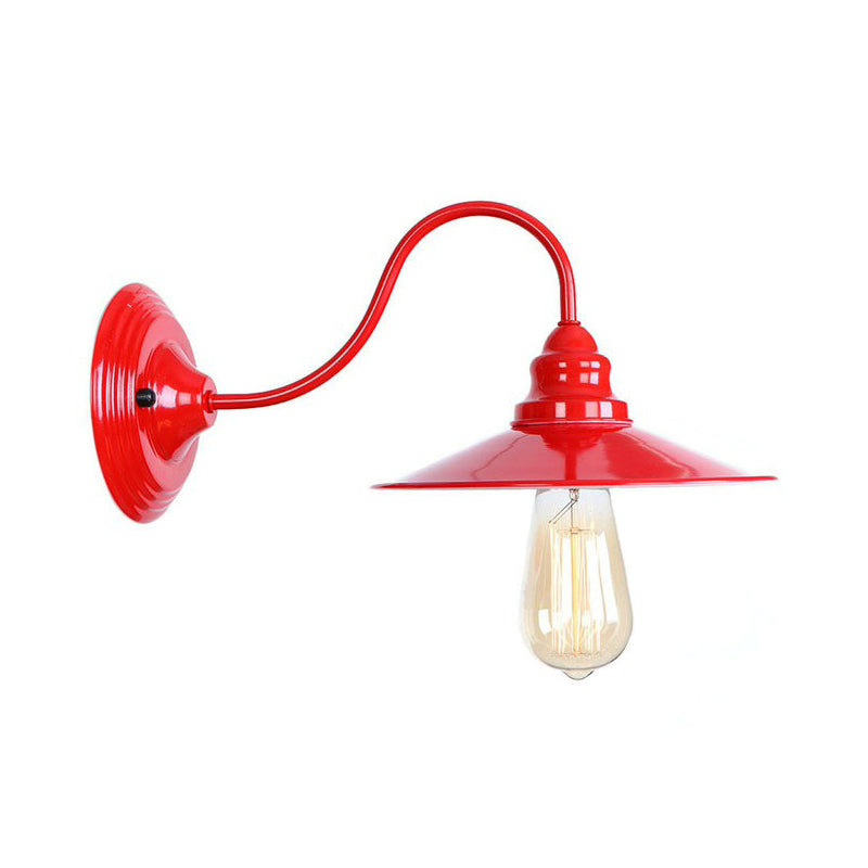 Rot Schwanenhals Wandmontierte Lampe Retro -Metall 1 Lampen -Nacht -Wandleuchte mit Rüschen/Kegelschatten/Käfig