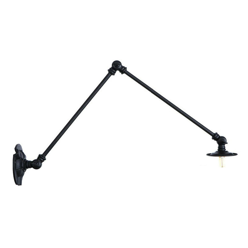 Extendable 2-Arm Iron Wall Light Warehouse 1-Light Studio Task Wall Lamp with Disc Shade in Black, 4"/12"/19.5" Long