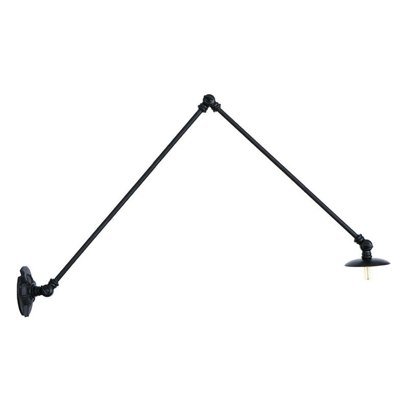 Extendable 2-Arm Iron Wall Light Warehouse 1-Light Studio Task Wall Lamp with Disc Shade in Black, 4"/12"/19.5" Long