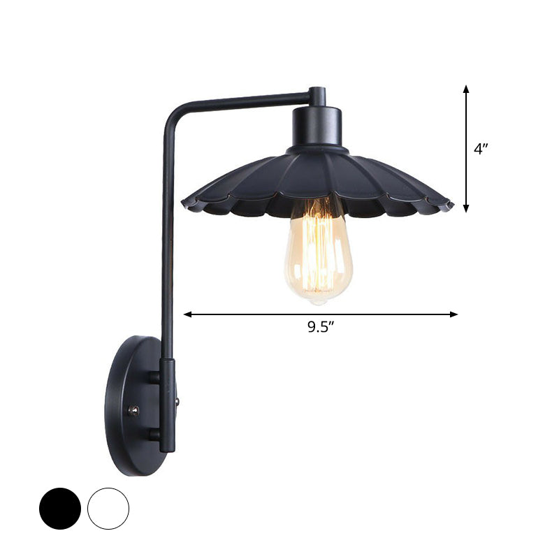 Black/White Square Arm Wall Light Fixture Loft Iron 1 Head Bedside Wall Mount Lamp with Cone/Flared/Scalloped Shade