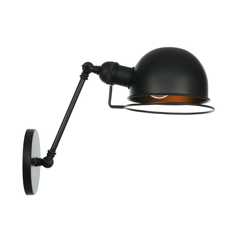Black Hemispherical Adjustable Wall Lamp Industrial Iron 8"/12" W 1 Bulb Living Room Wall Reading Light with Wire Guard