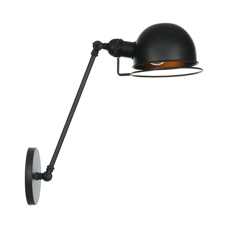 Black Hemispherical Adjustable Wall Lamp Industrial Iron 8"/12" W 1 Bulb Living Room Wall Reading Light with Wire Guard