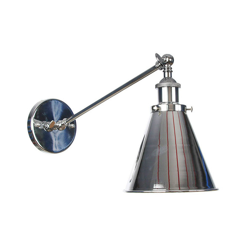 Single Saucer/Horn Shaped Wall Lamp Factory Polished Chrome Iron Wall Light Fixture with 8"/12" Wide Swing Arm