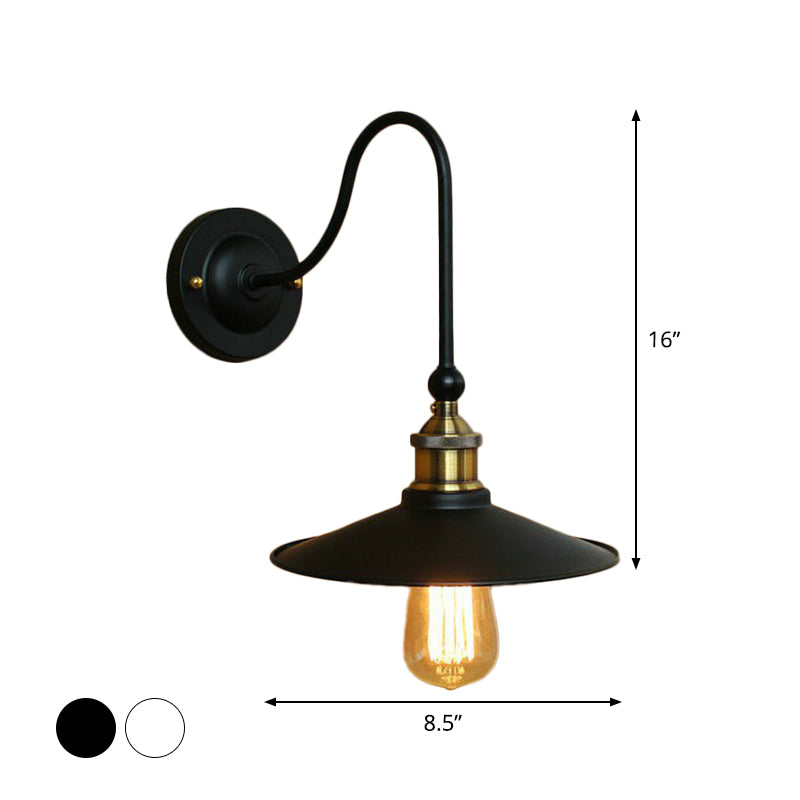 Lámpara de pared metálica del brazo Swoop Rústica 1 Bulbo Lámpara de montaje de pared de la sala de estar con sombra festoneada/de platillo en negro/blanco