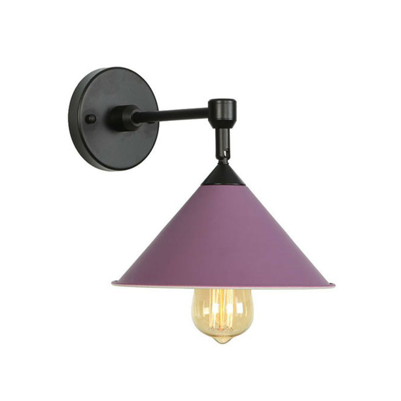 1-Light Wall Lamp Fixture Loft Roll-Trim Cone Iron Wall Mounted Light Fixture in Pink/Grey/Blue