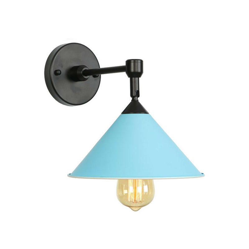 1-Light Wall Lamp Fixture Loft Roll-Trim Cone Iron Wall Mounted Light Fixture in Pink/Grey/Blue
