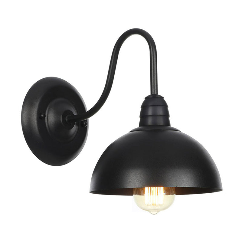 Lampada montata a parete metallica a 1 luce Rustico ciotola nera Luce da parete cucina con turbinio/curvo/braccio a collo di coccole