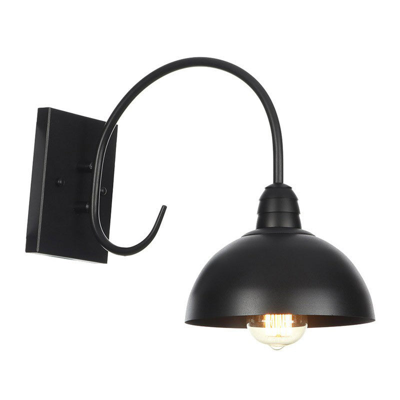 Lampada montata a parete metallica a 1 luce Rustico ciotola nera Luce da parete cucina con turbinio/curvo/braccio a collo di coccole