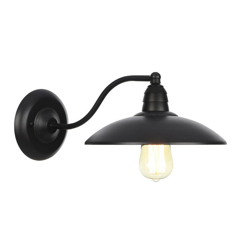 Lampada montata a parete metallica a 1 luce Rustico ciotola nera Luce da parete cucina con turbinio/curvo/braccio a collo di coccole