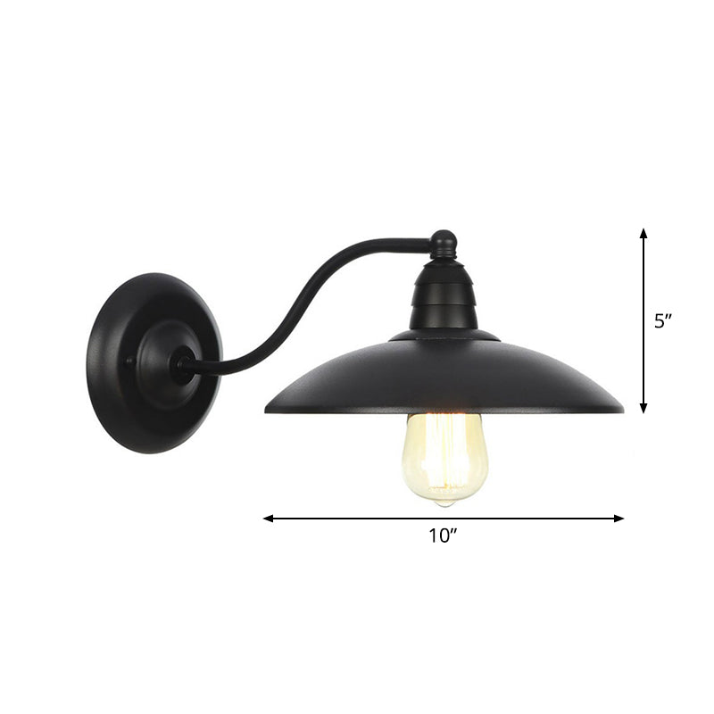 Lampada montata a parete metallica a 1 luce Rustico ciotola nera Luce da parete cucina con turbinio/curvo/braccio a collo di coccole