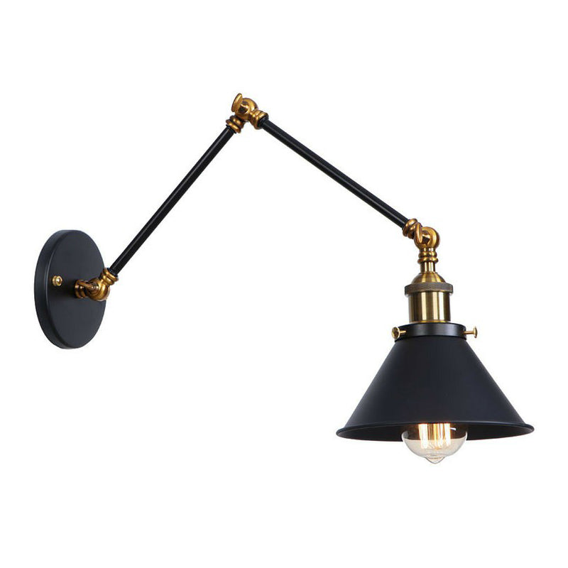 Flared/Kegelschlafzimmer Wand Leselampe Industrial Metall 1 Glühbirne Schwarz-Brass-Wandbeleuchtung mit 6 "/8" langer Schwung Arm