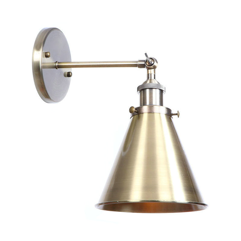 Bronze 1-Light Wall Lamp Industrial Iron Roll-Edge Saucer/Cone/Horn Wall Mount Light Fixture with Rotating Joint
