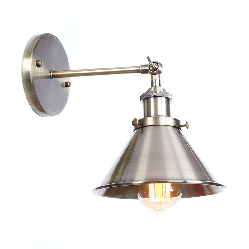 Bronze 1-Light Wall Lamp Industrial Iron Roll-Edge Saucer/Cone/Horn Wall Mount Light Fixture with Rotating Joint