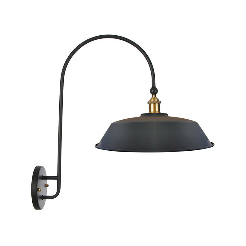 Iron Barn/Bowl/Scalloped Wall Light Kit Vintage 1 Bulb Bedside Reading Wall Lamp with Swooping Arm in Black