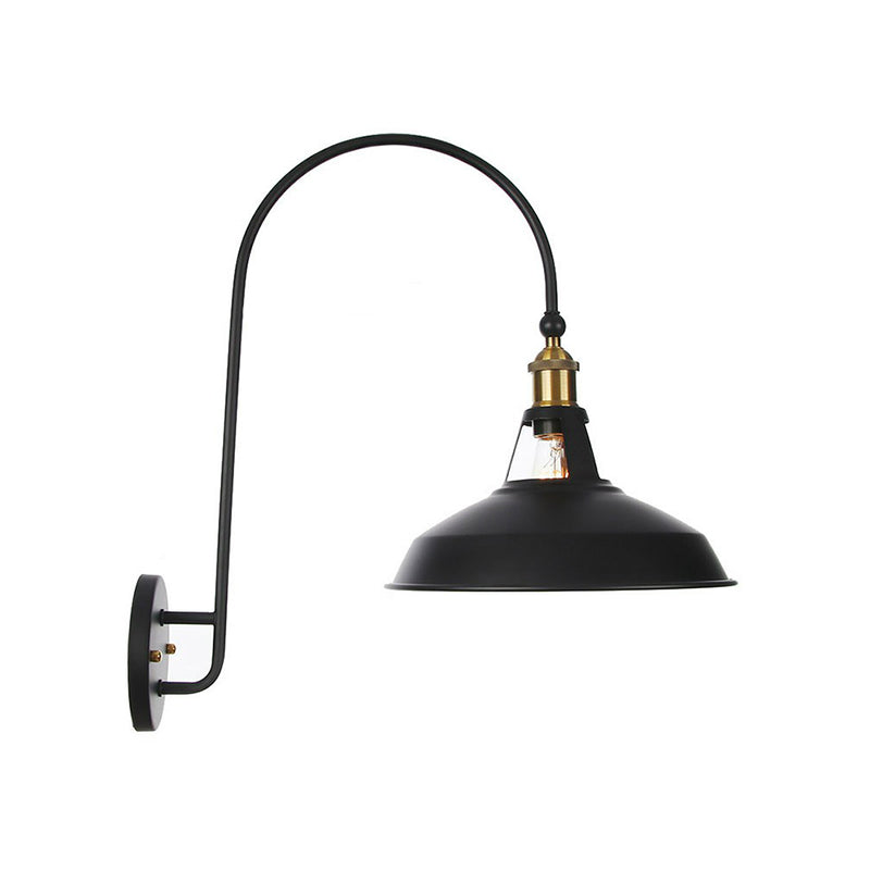 Iron Barn/Bowl/Scalloped Wall Light Kit Vintage 1 Bulb Bedside Reading Wall Lamp with Swooping Arm in Black
