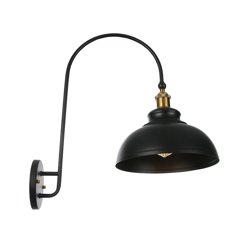 Iron Barn/Bowl/Scalloped Wall Light Kit Vintage 1 Bulb Bedside Reading Wall Lamp with Swooping Arm in Black