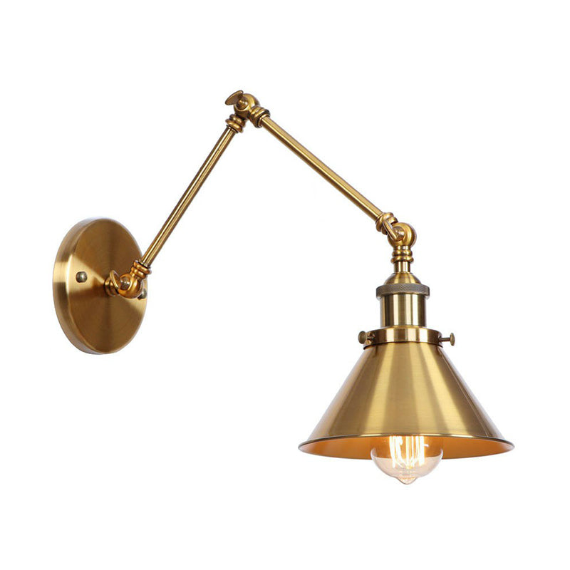 Iron Brass Task Wall Lighting Scalloped/Horn/Cone Single 6"/8" Wide Antique Wall Mounted Lamp with Swing Arm