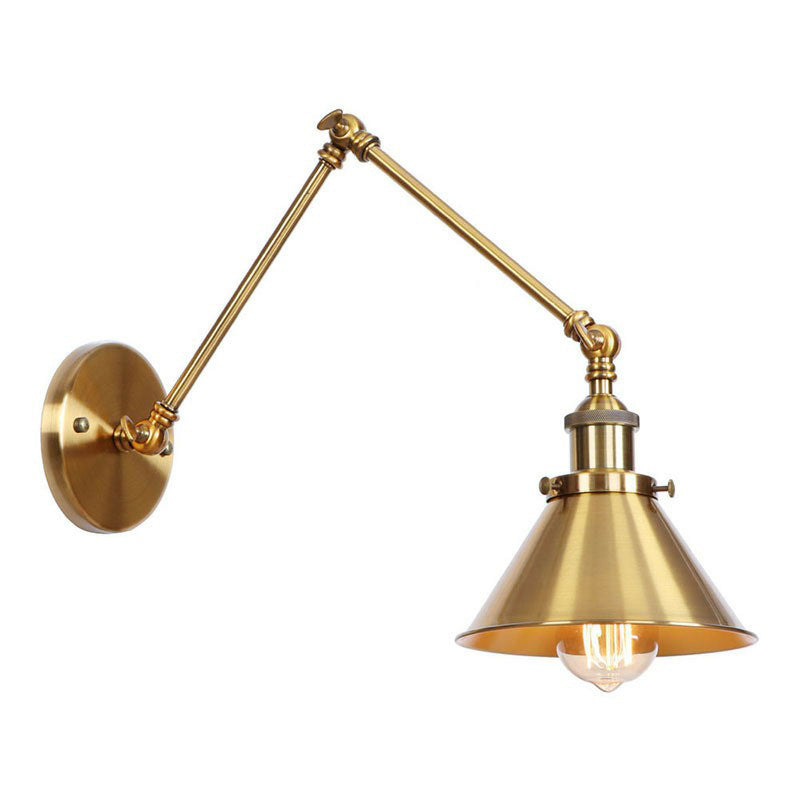 Iron Brass Task Wall Lighting Scalloped/Horn/Cone Single 6"/8" Wide Antique Wall Mounted Lamp with Swing Arm