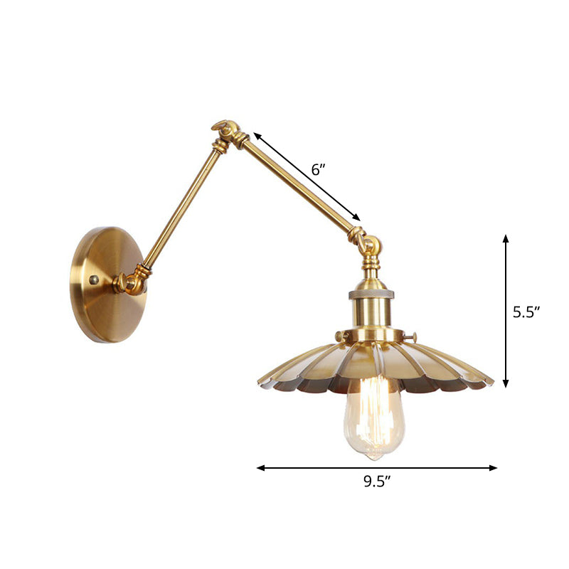 Iron Brass Task Wall Lighting Scalloped/Horn/Cone Single 6"/8" Wide Antique Wall Mounted Lamp with Swing Arm