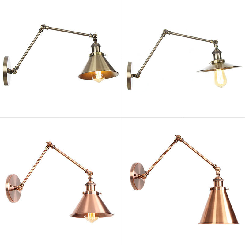 6 "/ 8" L 2-Joint Bran Swing Iron Mur Mur industriel 1 Bulbe Studio Tâche lampe murale avec nuance de cône en bronze / cuivre
