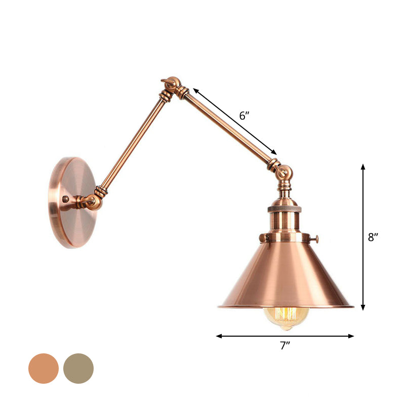 6 "/ 8" L 2-Joint Bran Swing Iron Mur Mur industriel 1 Bulbe Studio Tâche lampe murale avec nuance de cône en bronze / cuivre