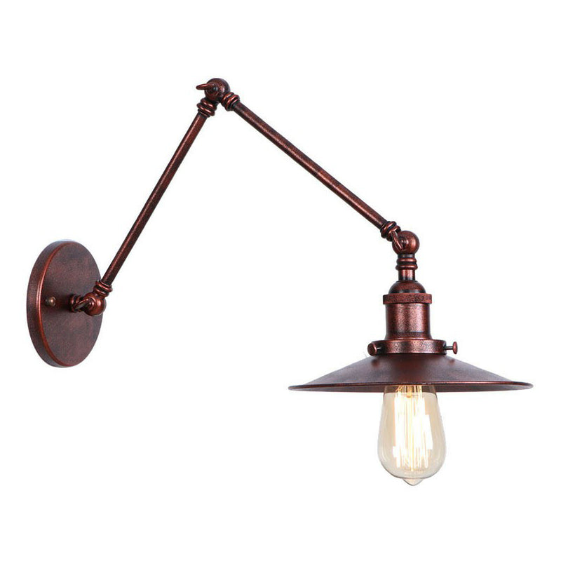Rust Scalloped/Horn/Cone Wall Sconce Loft 1 Head Workshop Wall Mounted Reading Light with 6"/8" Long Swing Arm