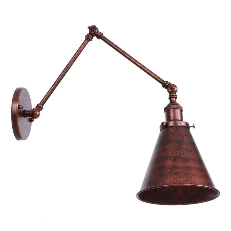 Rust Scalloped/Horn/Cone Wall Sconce Loft 1 Head Workshop Wall Mounted Reading Light with 6"/8" Long Swing Arm