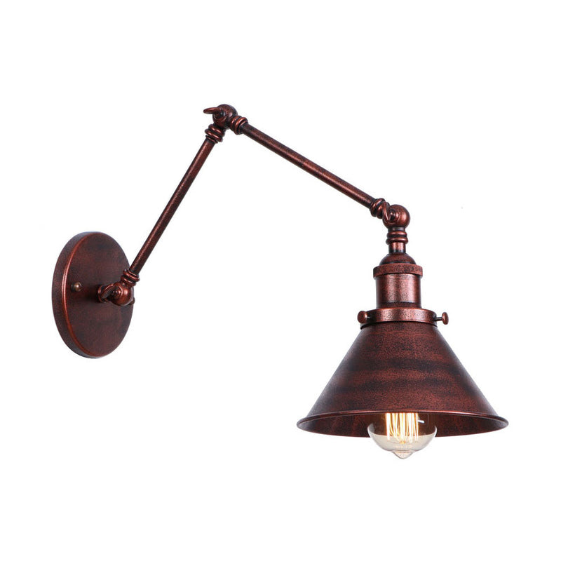 Rust Scalloped/Horn/Cone Wall Sconce Loft 1 Head Workshop Wall Mounted Reading Light with 6"/8" Long Swing Arm
