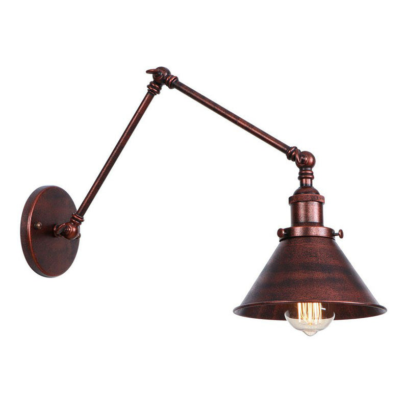 Rust Scalloped/Horn/Cone Wall Sconce Loft 1 Head Workshop Wall Mounted Reading Light with 6"/8" Long Swing Arm