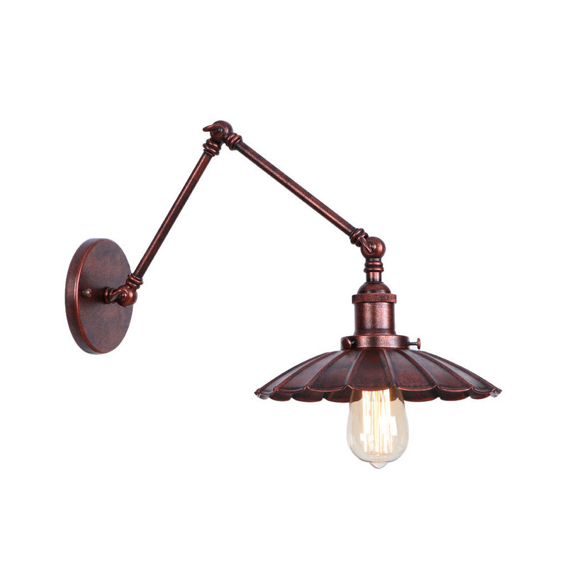 Rust Scalloped/Horn/Cone Wall Sconce Loft 1 Head Workshop Wall Mounted Reading Light with 6"/8" Long Swing Arm