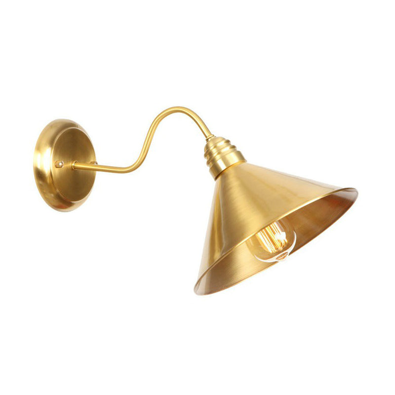 Brass Gooseneck/Swoop Arm Wall Lighting Retro Metallic 1-Light Bedside Wall Reading Lamp with Dome/Flat/Scalloped Shade
