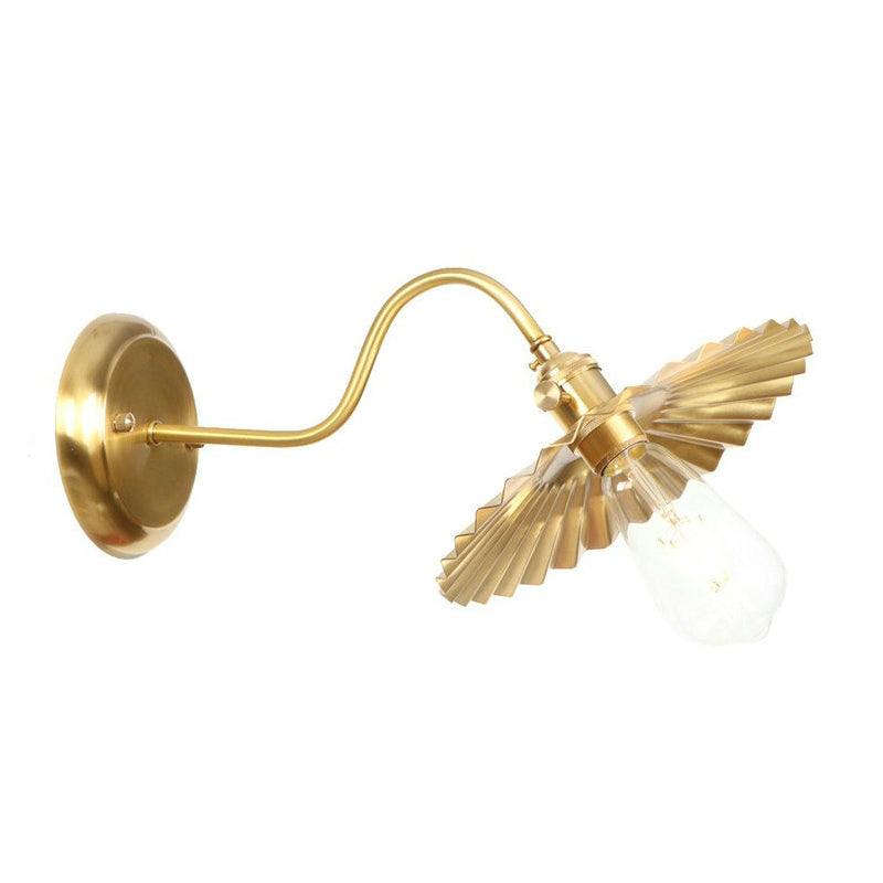 Brass Gooseneck/Swoop Arm Wall Lighting Retro Metallic 1-Light Bedside Wall Reading Lamp with Dome/Flat/Scalloped Shade