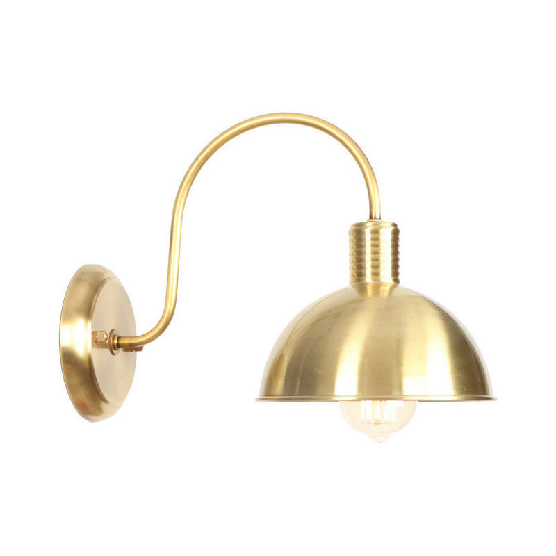 Brass Gooseneck/Swoop Arm Wall Lighting Retro Metallic 1-Light Bedside Wall Reading Lamp with Dome/Flat/Scalloped Shade
