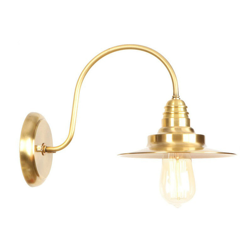Brass Gooseneck/Swoop Arm Wall Lighting Retro Metallic 1-Light Bedside Wall Reading Lamp with Dome/Flat/Scalloped Shade