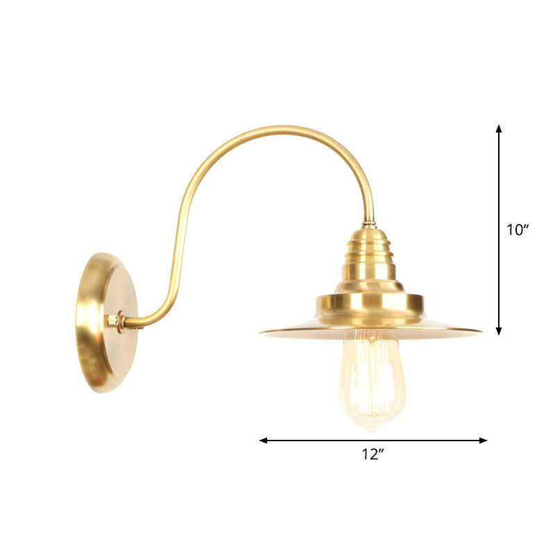 Brass Gooseneck/Swoop Arm Wall Lighting Retro Metallic 1-Light Bedside Wall Reading Lamp with Dome/Flat/Scalloped Shade