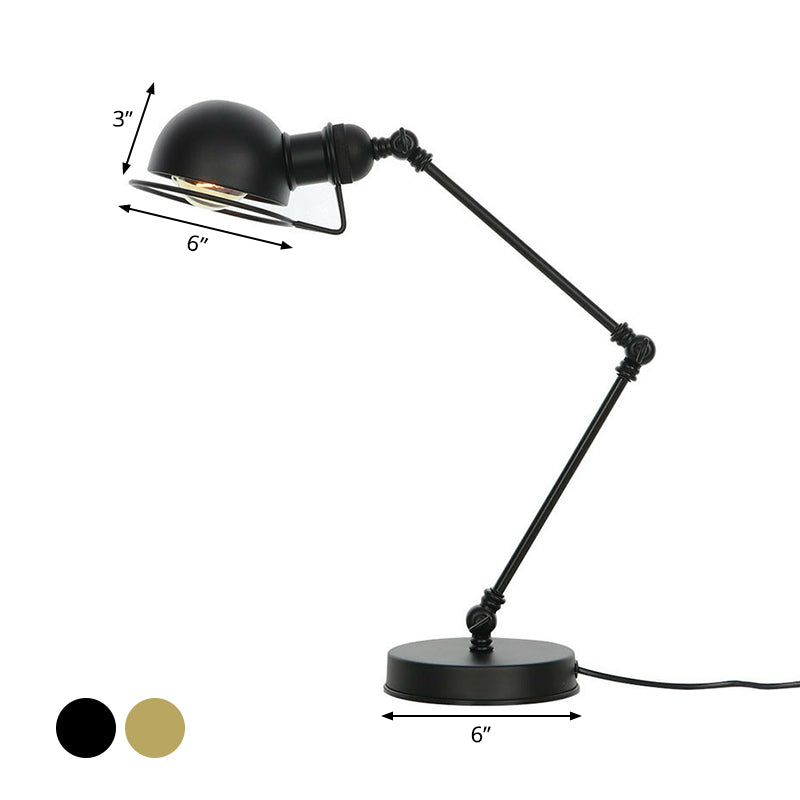 Lampada da comodino antica con braccio oscillante Lampada da tavolo singola in metallo con paralume a cupola e protezione in filo in ottone/nero