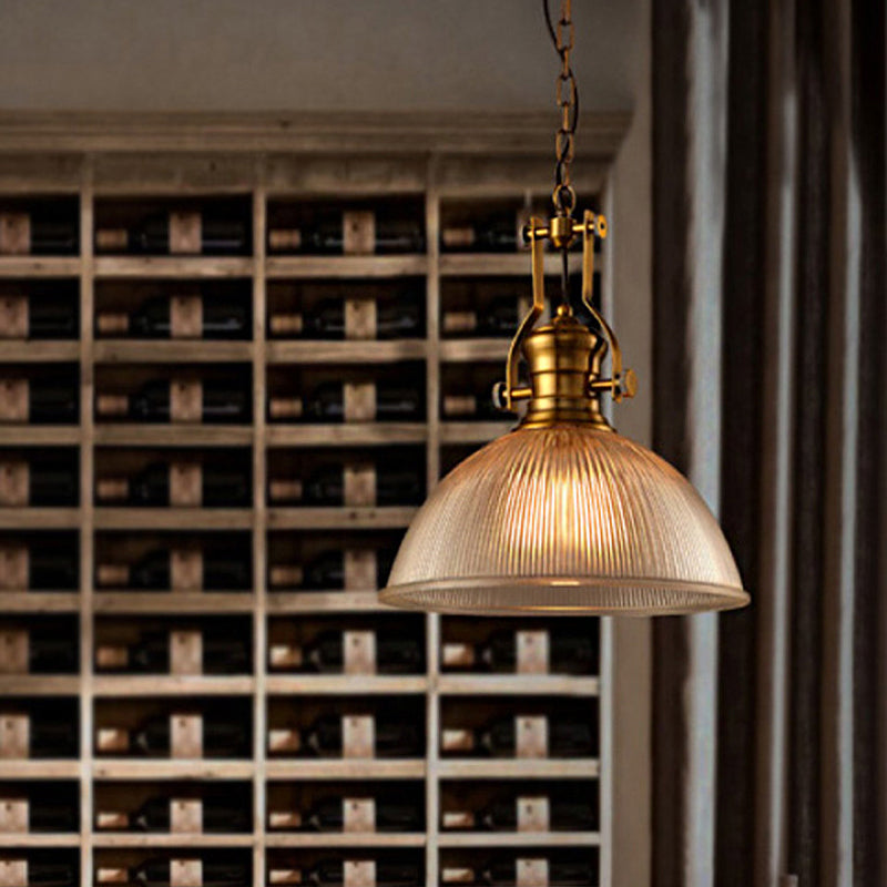 Ciotola in ottone Ciotola Lighting Warehouse vetro a costola trasparente 1 Testa 12 "/15" /19.5 "W Bistro appesa alla luce