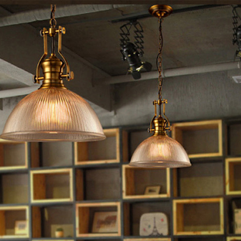 Ciotola in ottone Ciotola Lighting Warehouse vetro a costola trasparente 1 Testa 12 "/15" /19.5 "W Bistro appesa alla luce