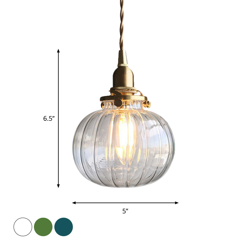 Oval Green/Blackish Green/Clear Glass Drop Pendant Retro 1 Head Dining Table Mini Hanging Light in Brass