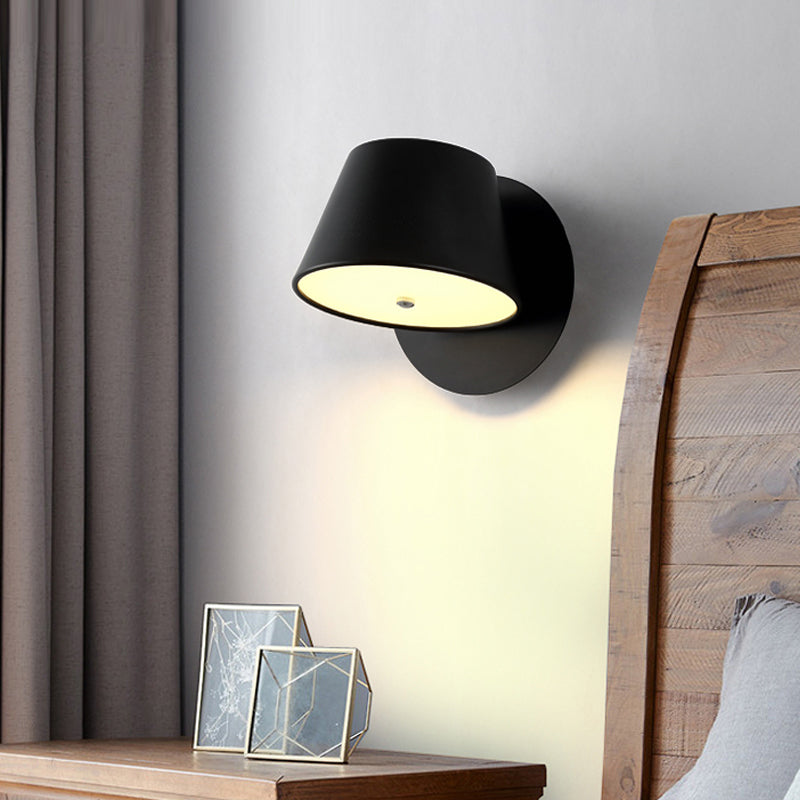 Nordic Tapered Shade Wall Lamp Metal Black/White Wall Sconce for Bedroom Study Room