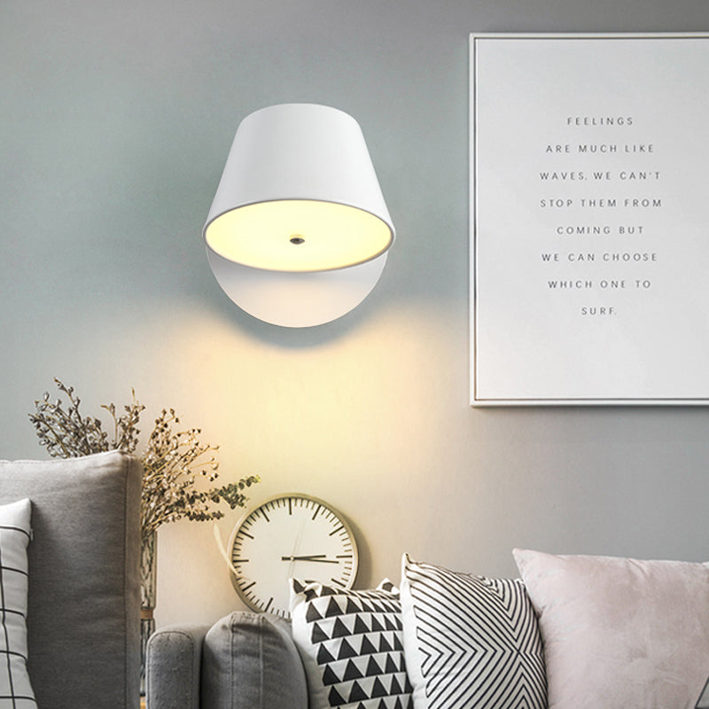 Nordic Tapered Shade Wall Lamp Metal Black/White Wall Sconce for Bedroom Study Room