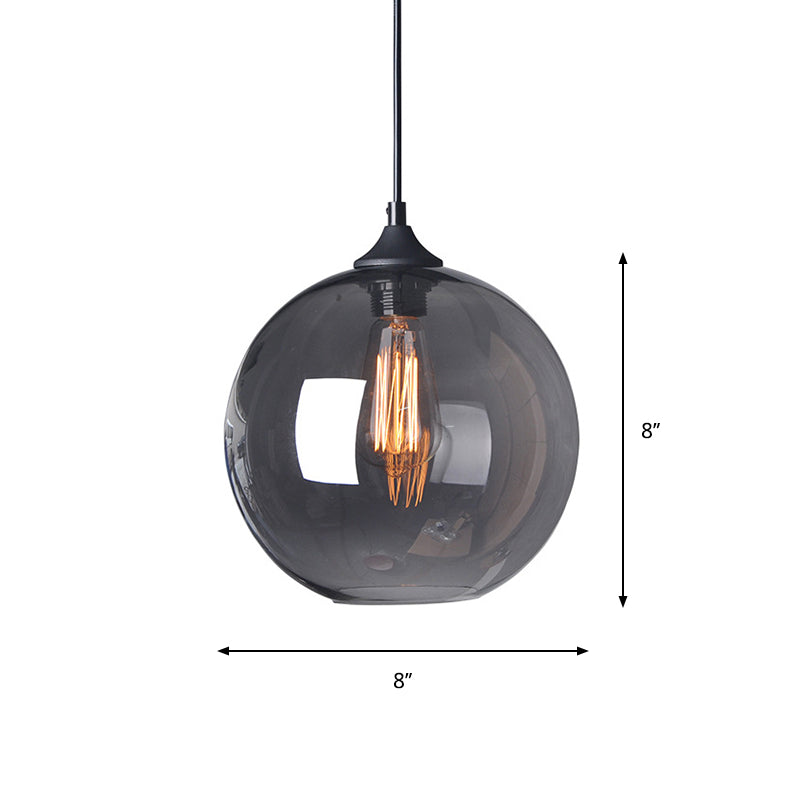 8 "/10"/12 "W Globe Bistro Pendulum Light Industrial Smoke Grigio vetro a sospensione nera a 1 luce Luce a sospensione