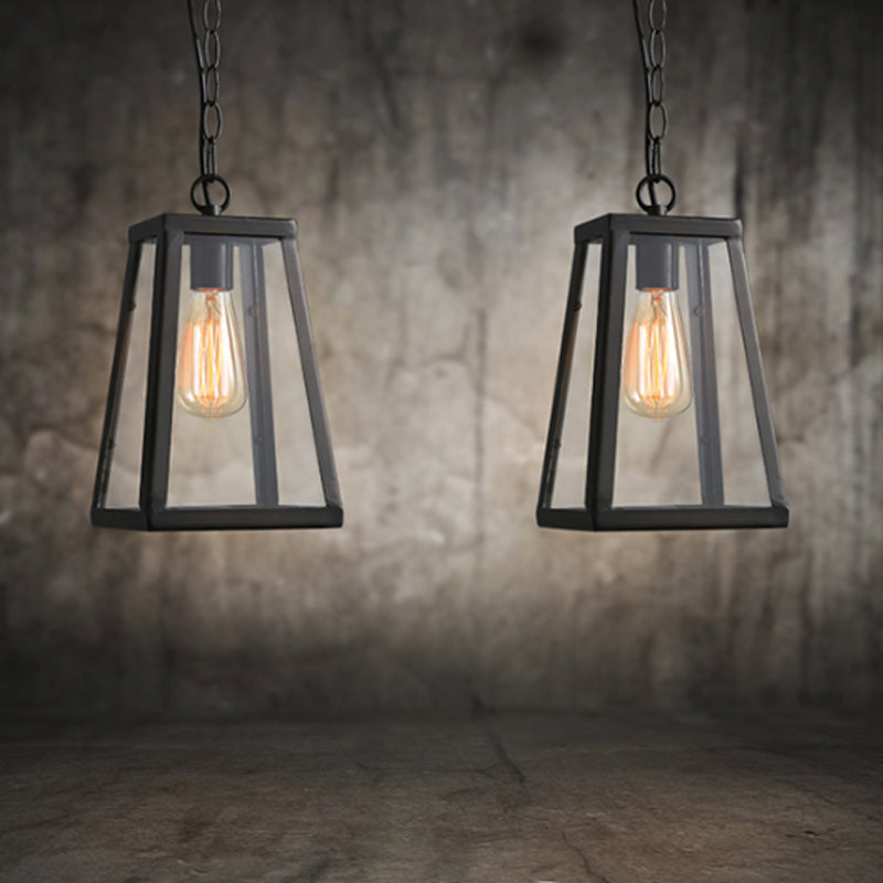1 Kopfhänger Beleuchtung Industrial Style Wohnzimmer Hanging Lampe mit Trapez -Klarglasschatten in Schwarz