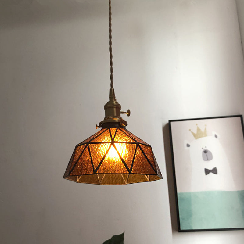 Blauw/helder gestructureerd glazen messing hanger gefacetteerde schuurvormig 1 lichte landelijke stijl hangend plafondlicht