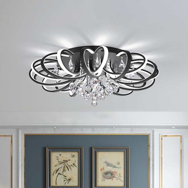Black Swooping Flush Mount Fixture Modern Style LED Acrylic Ceiling Light with Crystal Accent for Living Room