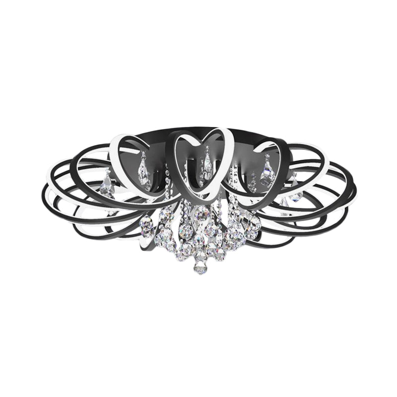 Black Swooping Flush Mount Fixture Modern Style LED Acrylic Ceiling Light with Crystal Accent for Living Room