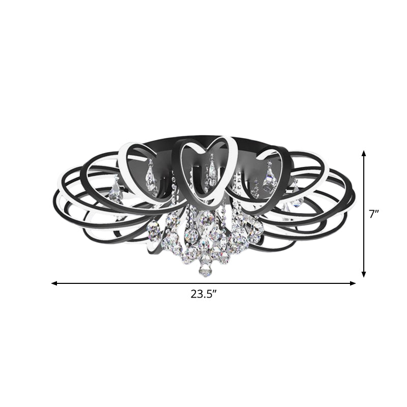 Black Swooping Flush Mount Fixture Modern Style LED Acrylic Ceiling Light with Crystal Accent for Living Room