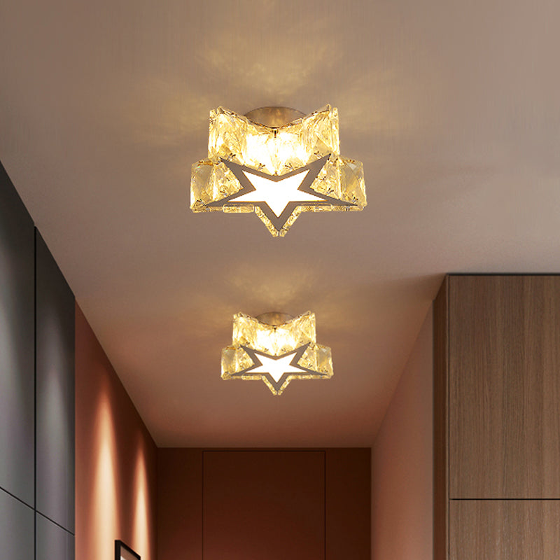 Star-Shaped Flush Mount Light Contemporary Clear Crystal 6.5"/10" W LED Corridor Close to Ceiling Lamp