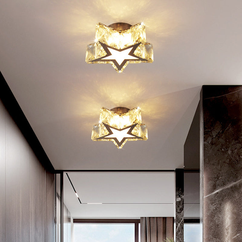 Star-Shaped Flush Mount Light Contemporary Clear Crystal 6.5"/10" W LED Corridor Close to Ceiling Lamp