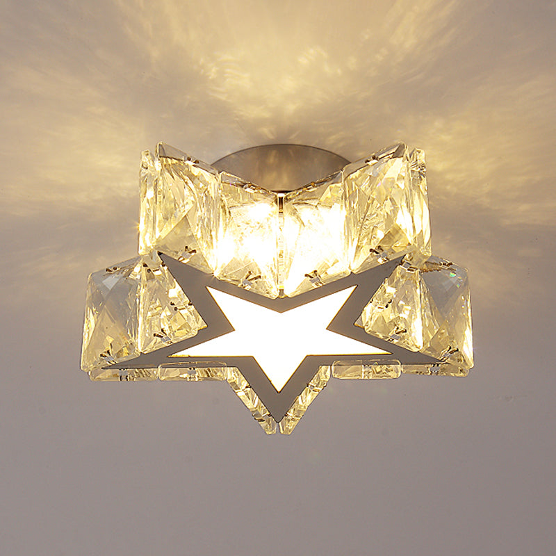 Star-Shaped Flush Mount Light Contemporary Clear Crystal 6.5"/10" W LED Corridor Close to Ceiling Lamp